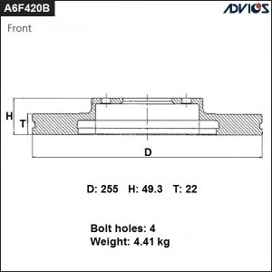 Диск тормозной пер  ADVICS A6F420B ADVICS