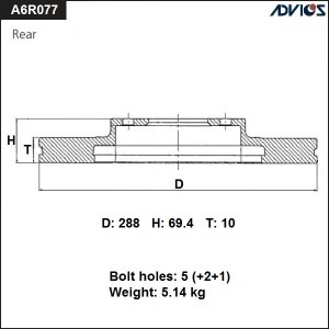 Диск тормозной задний A6R077B ADVICS