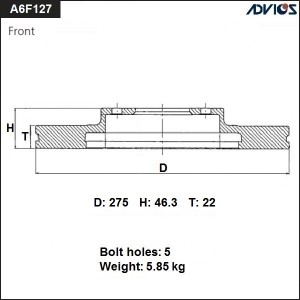 Диск тормозной пер  ADVICS A6F127B ADVICS