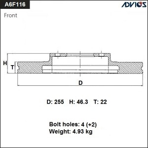 Диск тормозной пер  ADVICS A6F116B ADVICS