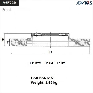 Диск тормозной пер  ADVICS A6F229B ADVICS