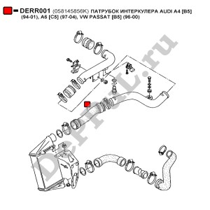 ПАТРУБОК ИНТЕРКУЛЕРА AUDII A4 (B5) (94-01), A6 (C5) (97-04), VW PASSATT (B5) (96 DERR001 DEPPUL